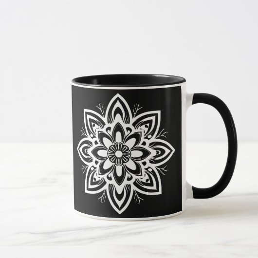 曼荼羅花文白黒 マグカップ (右)