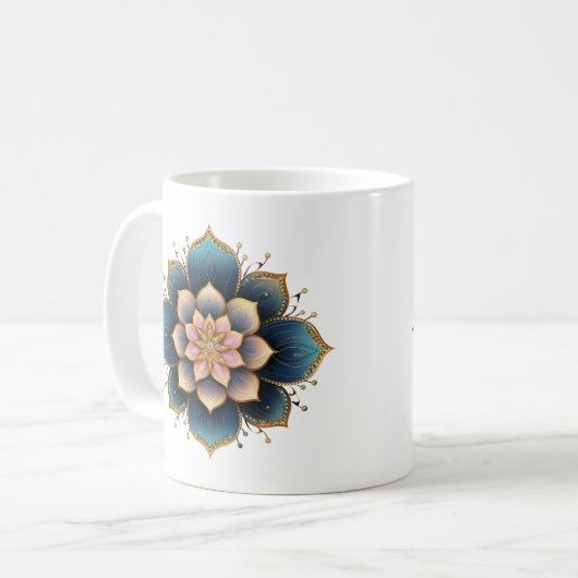 曼荼羅蓮の花と結晶きらめく付 コーヒーマグカップ (正面左)