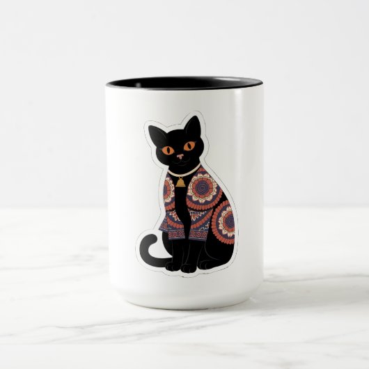 曼荼羅黒猫チョーカー マグカップ (中央)