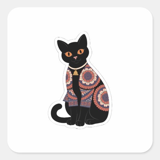 曼荼羅黒猫ベルチョーカーシール スクエアシール (正面)