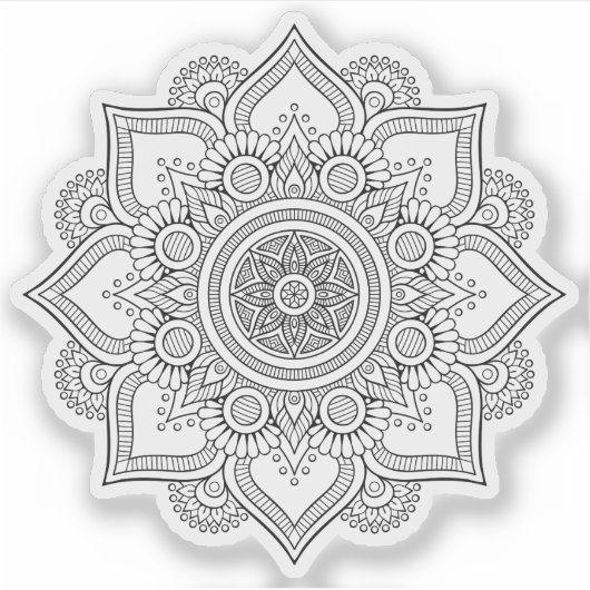 曼荼羅 レトロ 手描き 黒と白の花 シール (正面)