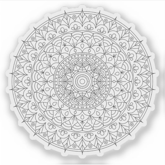 曼荼羅 レトロ 手描き 黒と白の花 シール (正面)