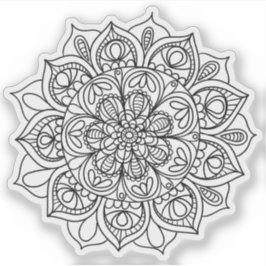 曼荼羅 レトロ 手描き 黒と白の花 シール