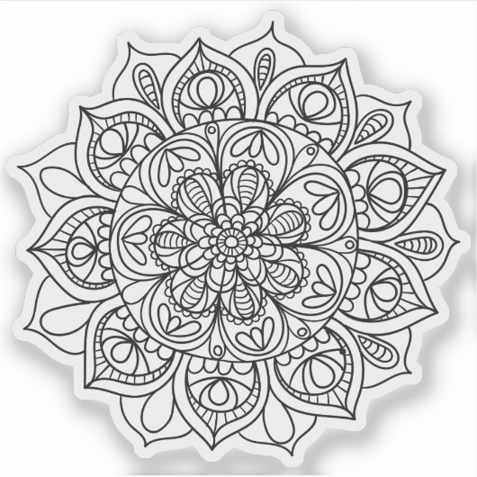 曼荼羅 レトロ 手描き 黒と白の花 シール (正面)