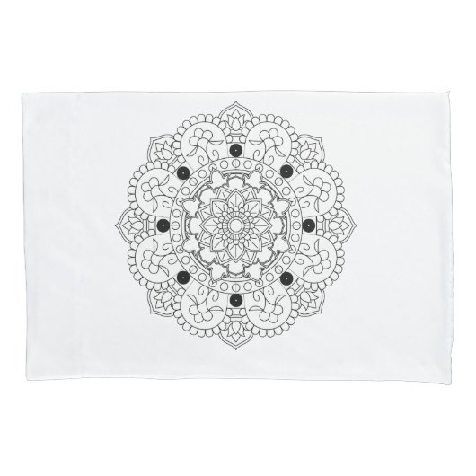 曼荼羅。丸い黒と白の東洋文様 枕カバー (正面)