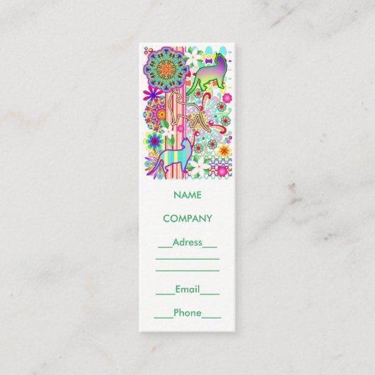 曼荼羅、猫及び花のファンタジーパターン スキニー名刺 (正面)