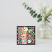 曼荼羅、猫及び花のファンタジーパターン スクエア名刺 (スタンド正面)