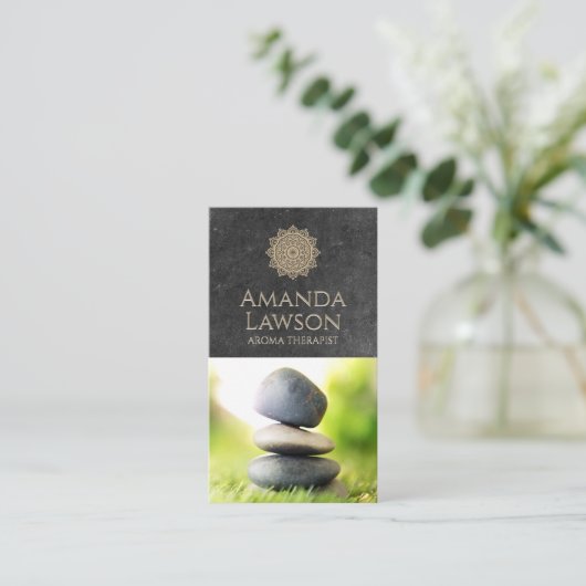 曼荼羅 |石板背景 |積み上げ石 名刺 (スタンド正面)