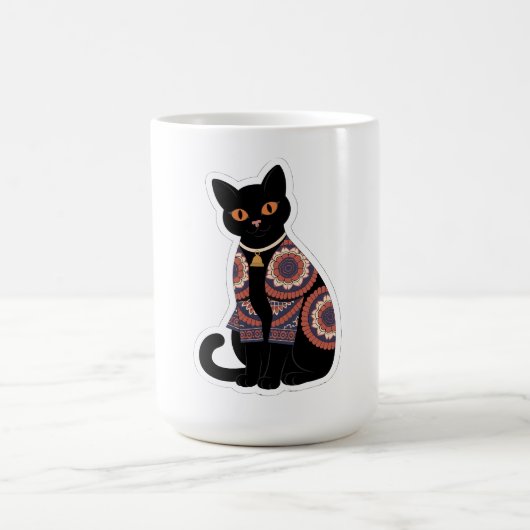 曼荼羅 黒猫 ベル首輪 コーヒーマグ コーヒーマグカップ (中央)