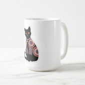 曼荼羅 黒猫 ベル首輪 コーヒーマグ コーヒーマグカップ (正面右)