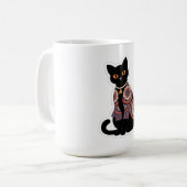 曼荼羅 黒猫 ベル首輪 コーヒーマグ コーヒーマグカップ (正面左)