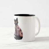 曼荼羅 黒猫 ベル首輪 コーヒーマグ ツートーンマグカップ (正面右)