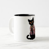 曼荼羅 黒猫 ベル首輪 コーヒーマグ ツートーンマグカップ (正面左)
