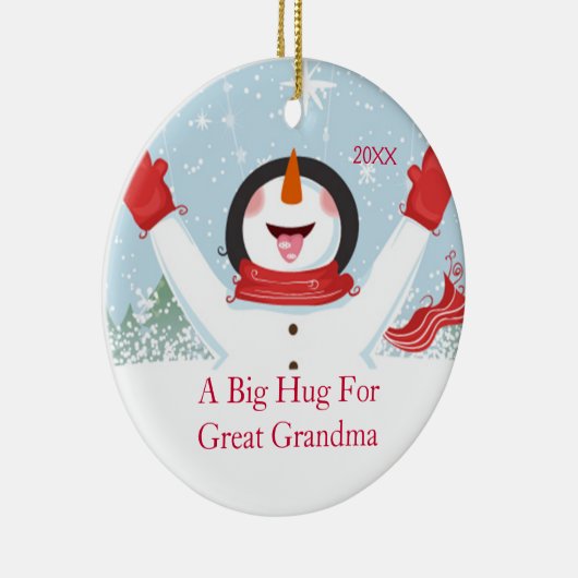 曾祖母のクリスマスの雪だるまのオーナメントのための抱擁 セラミックオーナメント (右)
