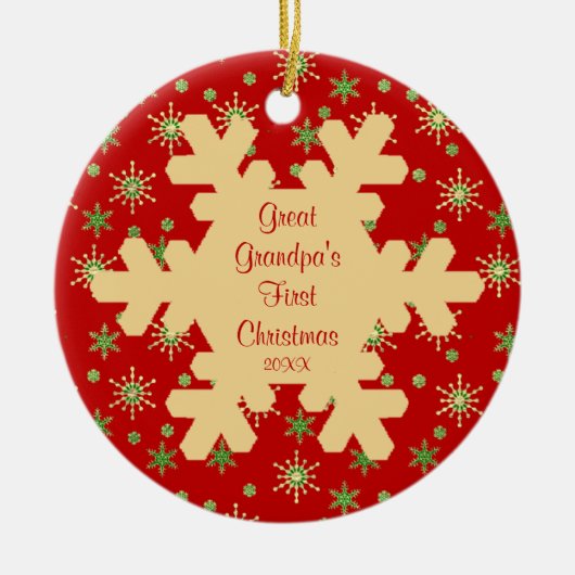 曾祖父の初めてのクリスマスの雪片のオーナメント セラミックオーナメント (正面)