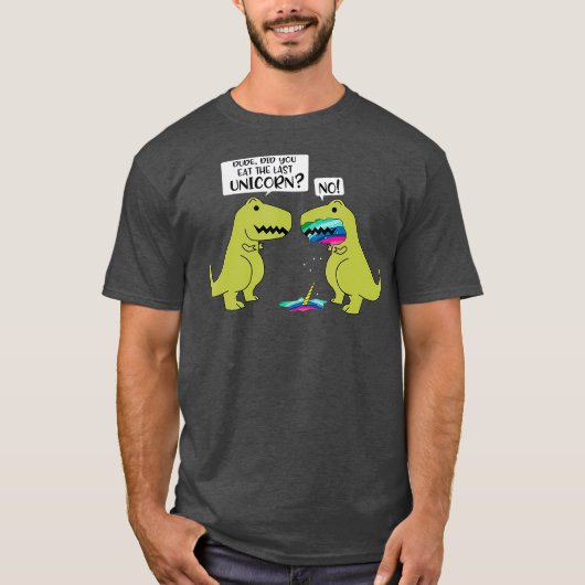 最おもしろい後のユ食べニコーン恐竜？ Tシャツ (正面)