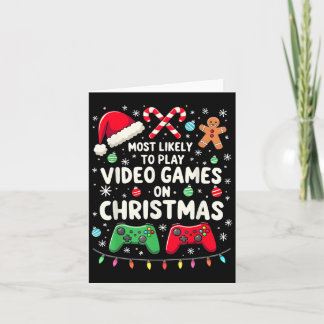最もありそうな面白いゲーマー クリスマスにビデオゲームをプレイする人 カード