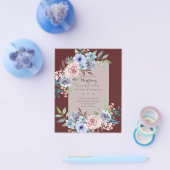最もお手頃なピンクと青の花の結婚式招待状 チラシ (シングル)