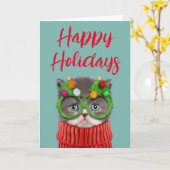 最もかわいい赤ちゃん動物 | ネコのクリスマススウェーター カード (黄色い花)