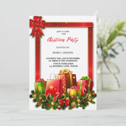 最もエレガント緑、金ゴールド、赤いギフトクリスマス 招待状 (スタンド正面)