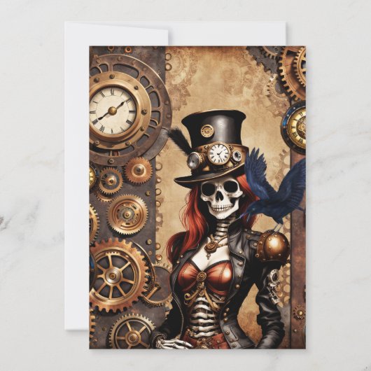 最もキュートなスチームパンクのスケルトン 招待状 (裏面)