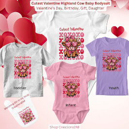 最もキュートなバレンタインデーのハイランドカウのTシャツ 幼児用 ベビーボディスーツ