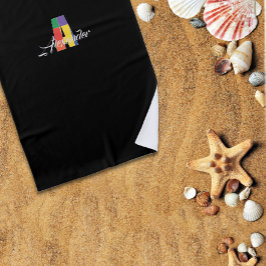 最もキュートなラグジュアリーカラフルイニシャルA名前ブラック ビーチタオル