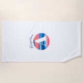 最もキュートなラグジュアリーコーラルブルーレター名A ホワイト ビーチタオル (正面)