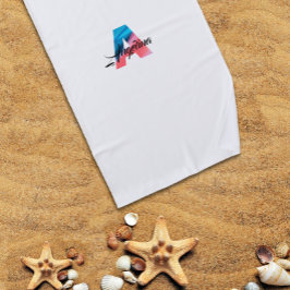 最もキュートなラグジュアリー コーラルブルーイニシャルネームA ホワイト ビーチタオル