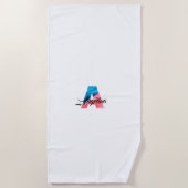 最もキュートなラグジュアリー コーラルブルーイニシャルネームA ホワイト ビーチタオル (正面)