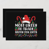 最もギフトのために妹と交換しそうな家族のクリスマス 招待状 (正面/裏面)