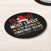 最もクリスマスソックスを格好よく履きこなす人 面白い クリスマス ラウンドペーパーコースター (アングル)