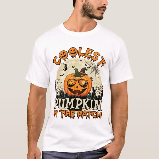最もクールなカボチャ畑のサングラス 魔女の帽子 ハロウィン Tシャツ (正面)