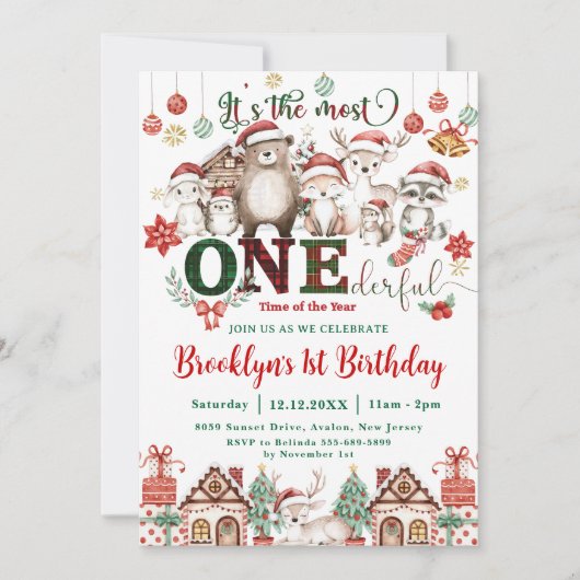 最もダーフルなクリスマスの最初の誕生日の森 招待状 (正面)