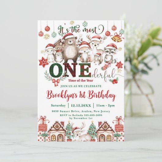 最もダーフルなクリスマスの最初の誕生日の森 招待状 (スタンド正面)