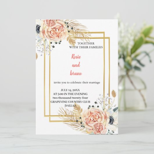 最もピンクエレガントの結婚式招待状 招待状 (スタンド正面)