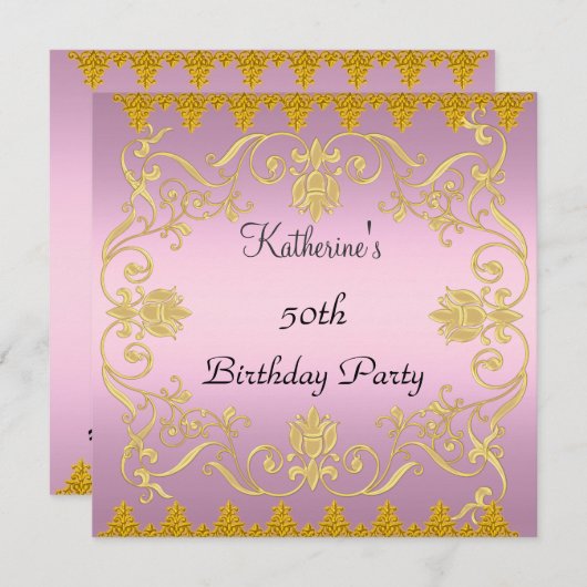 最もピ人気があるンクエレガント金ゴールド招待状 招待状 (正面/裏面)