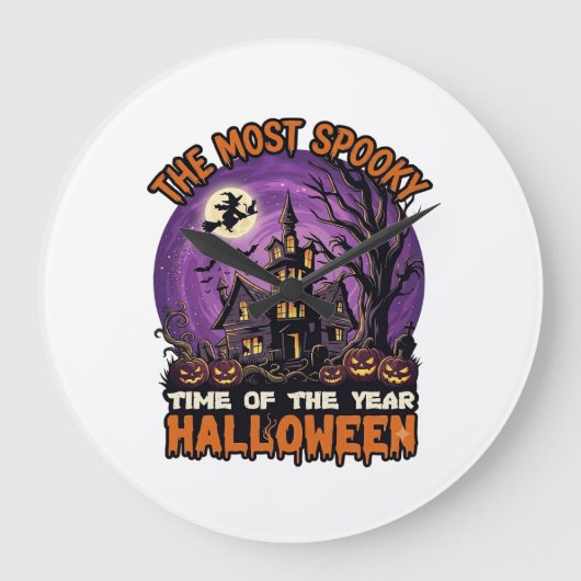最もホラーなハロウィン 幽霊屋敷 魔女 かぼちゃ ラージ壁時計 (正面)
