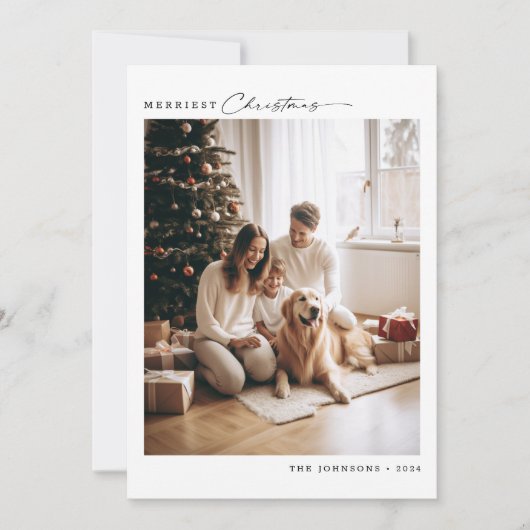 最もモダンで楽しいメリエスト家族のクリスマス犬との写真 シーズンカード (正面)