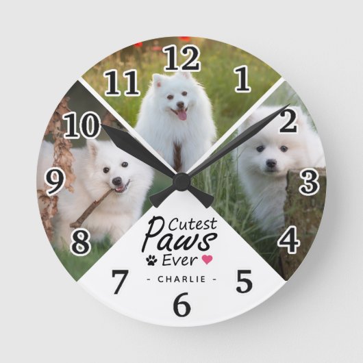 最もモダン可愛い前足Everファミリードッグフォトコラージュ ラウンド壁時計 (正面)