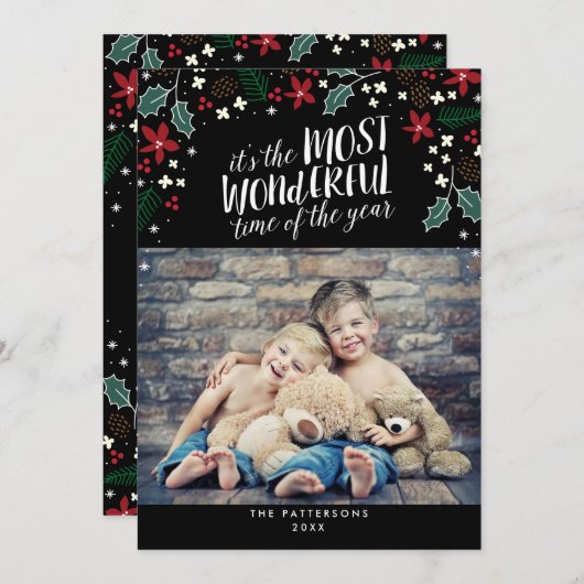 最もモダン素晴らしい休日の挨拶フォトカード シーズンカード (正面/裏面)