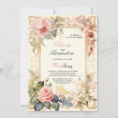 最もモダン花エレガントの結婚花 招待状 (正面)