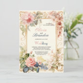 最もモダン花エレガントの結婚花 招待状 (スタンド正面)