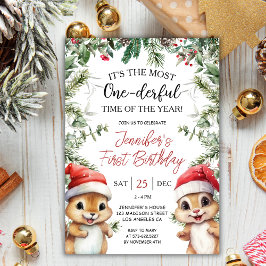 最もワンダーな | リスのクリスマス1歳の誕生日 招待状