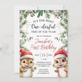 最も一人っ子な |リスのクリスマス1回目の誕生日 招待状 (正面)