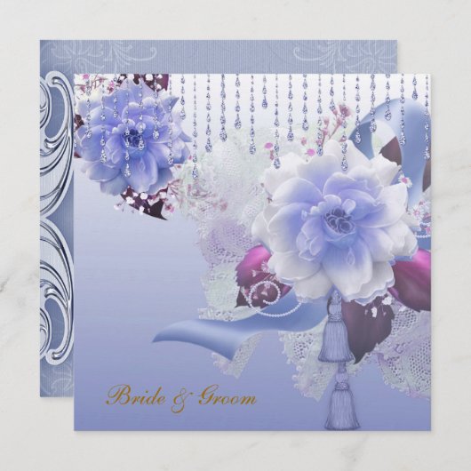 最も人気がある青エレガントの結婚式招待状 招待状 (正面/裏面)