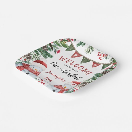 最も優れた |雪だるまクリスマス1回目の誕生日 ペーパープレート (傾斜あり)