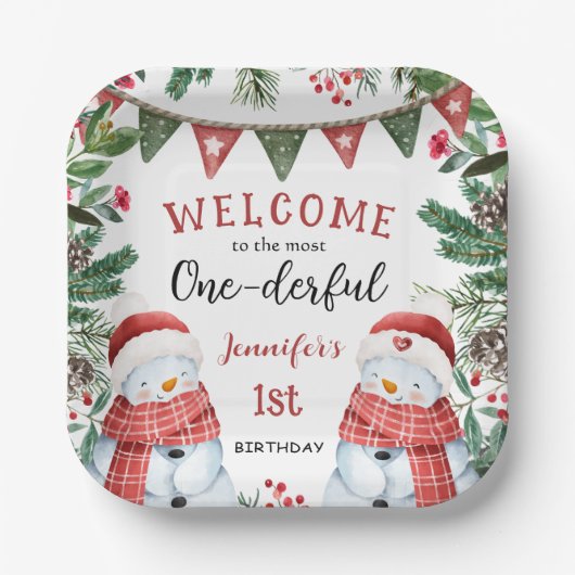 最も優れた |雪だるまクリスマス1回目の誕生日 ペーパープレート (正面)