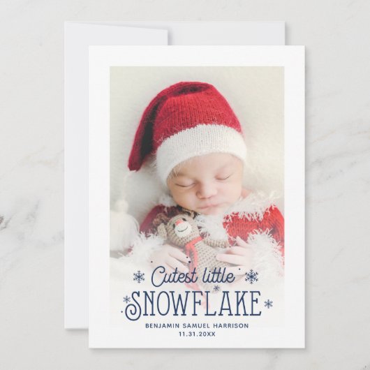 最も可愛い小さなスノーフレーク写真の誕生の発表 シーズンカード (正面)