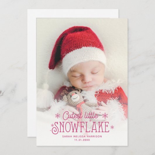 最も可愛い小さなスノーフレーク写真の誕生の発表 シーズンカード (正面/裏面)
